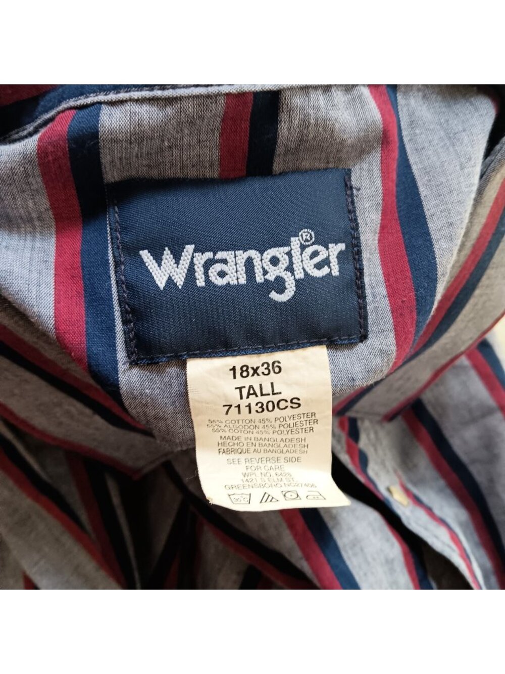 True Vintage Wrangler Mens Western Shirt XXL Striped Tall 18x36 Blue/Red/Gray
